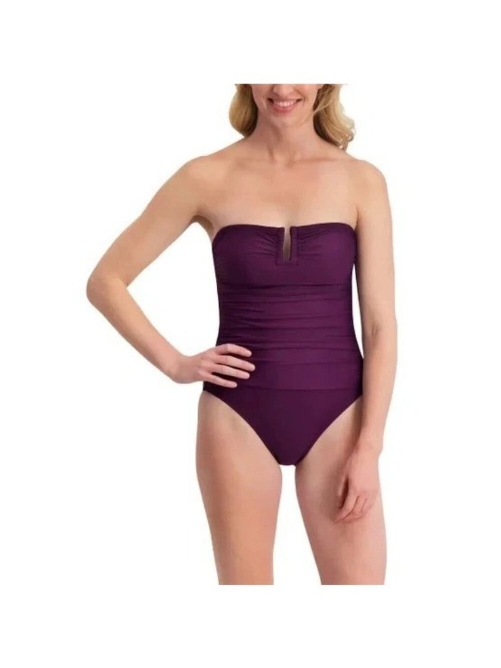 NWT DKNY Women's M Purple Strapless One-Piece Swimsuit Adjustable Straps B1729 - Picture 2 of 14